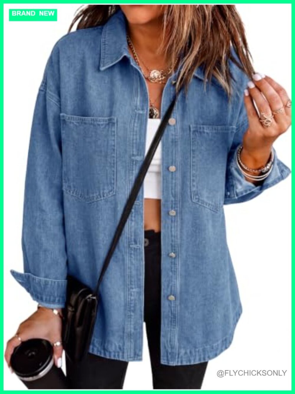 Oversized Denim Shirt Jacket Button Down Cotton Fall Shacket